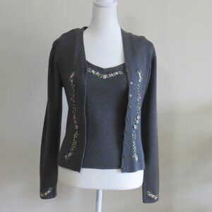 Ladies Two-Piece Sweater with Dainty Floral Embroidered Design